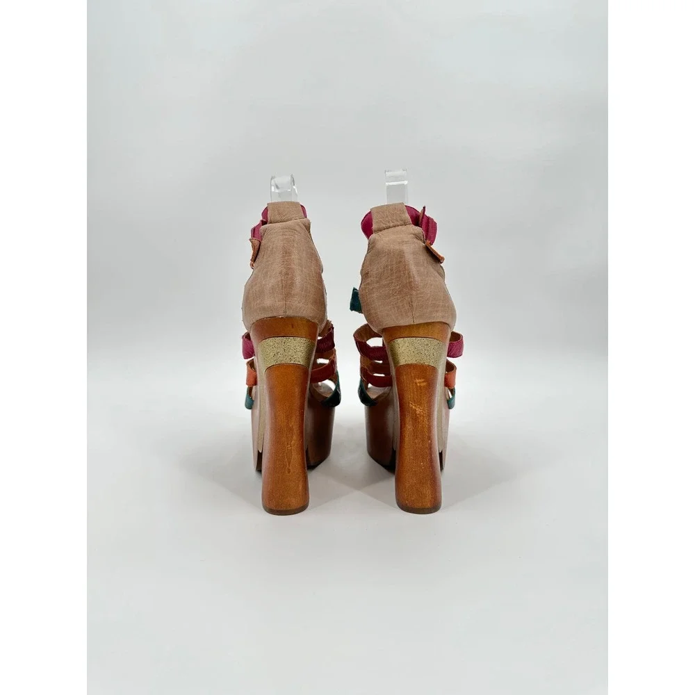 Jeffrey Campbell Ibiza Last Multi Color Leather Strappy Wood Platform Sandal 7.5